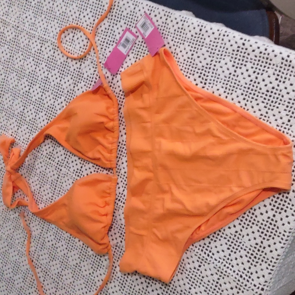 Ninty nine grand size xxl orange halter top and high rise bottom bikini .